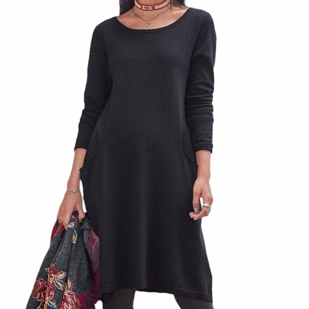 Sundance | Black Long Sleeve Sweater Dress Cotton Nylon Silk Neutral S